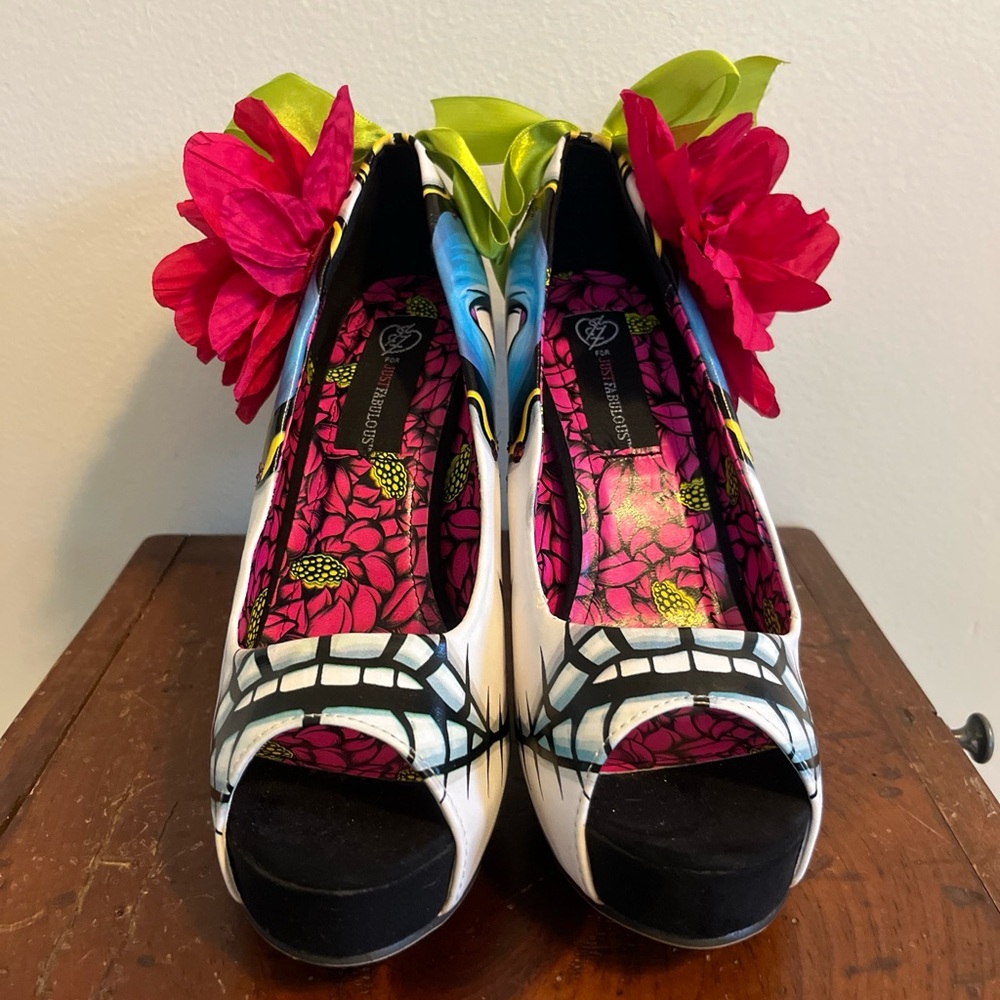 Dia De Los Muertos Just Fabulous High Heels Size 39 Women’s 8.5 Sugar Skull - Picture 2 of 8